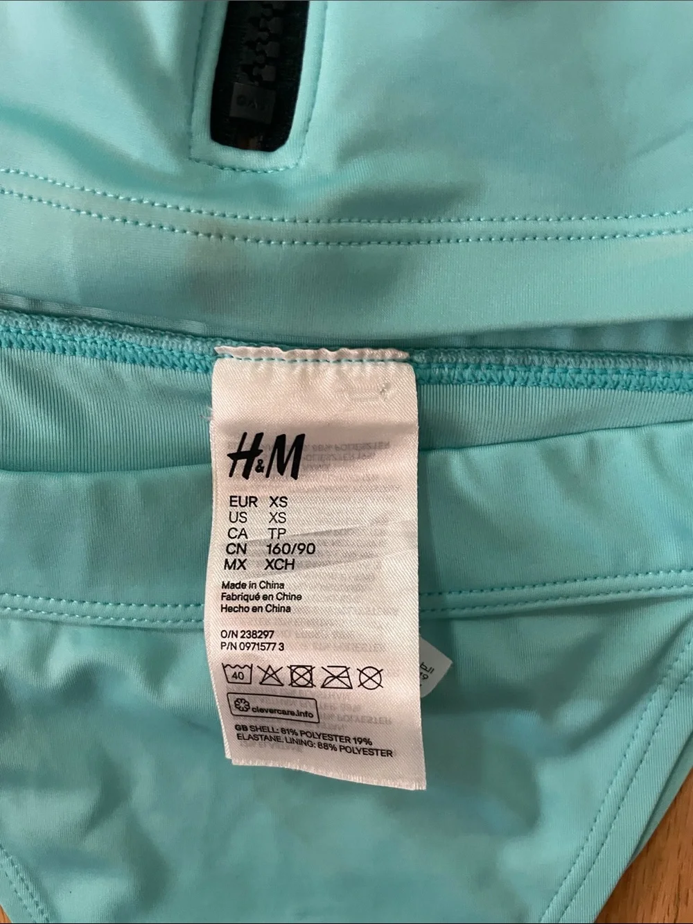 H&M women’s Aqua Two-Piece Swim Bikini with Front Zip Tank size XS - Picture 3 of 6